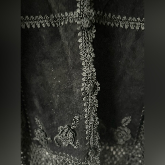 Red Fashion vintage suede  and crochet vest Scully Black Suede Leather Crochet L - Picture 4 of 11
